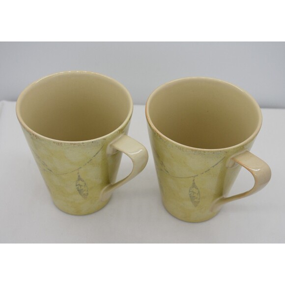 Two Pier One Stoneware Brown Antiqued Leaf 12 oz Mug Cup - Picture 3 of 6